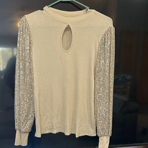 Sequin Sleeve Cream Top—Perfect Holiday Shirt